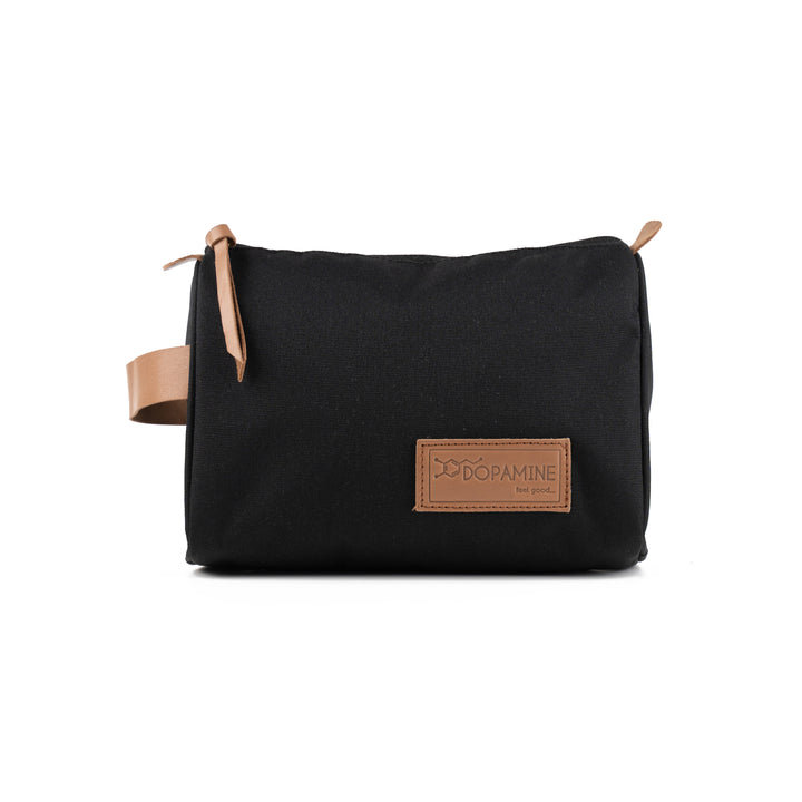 Black Dopamine branded toiletry bag