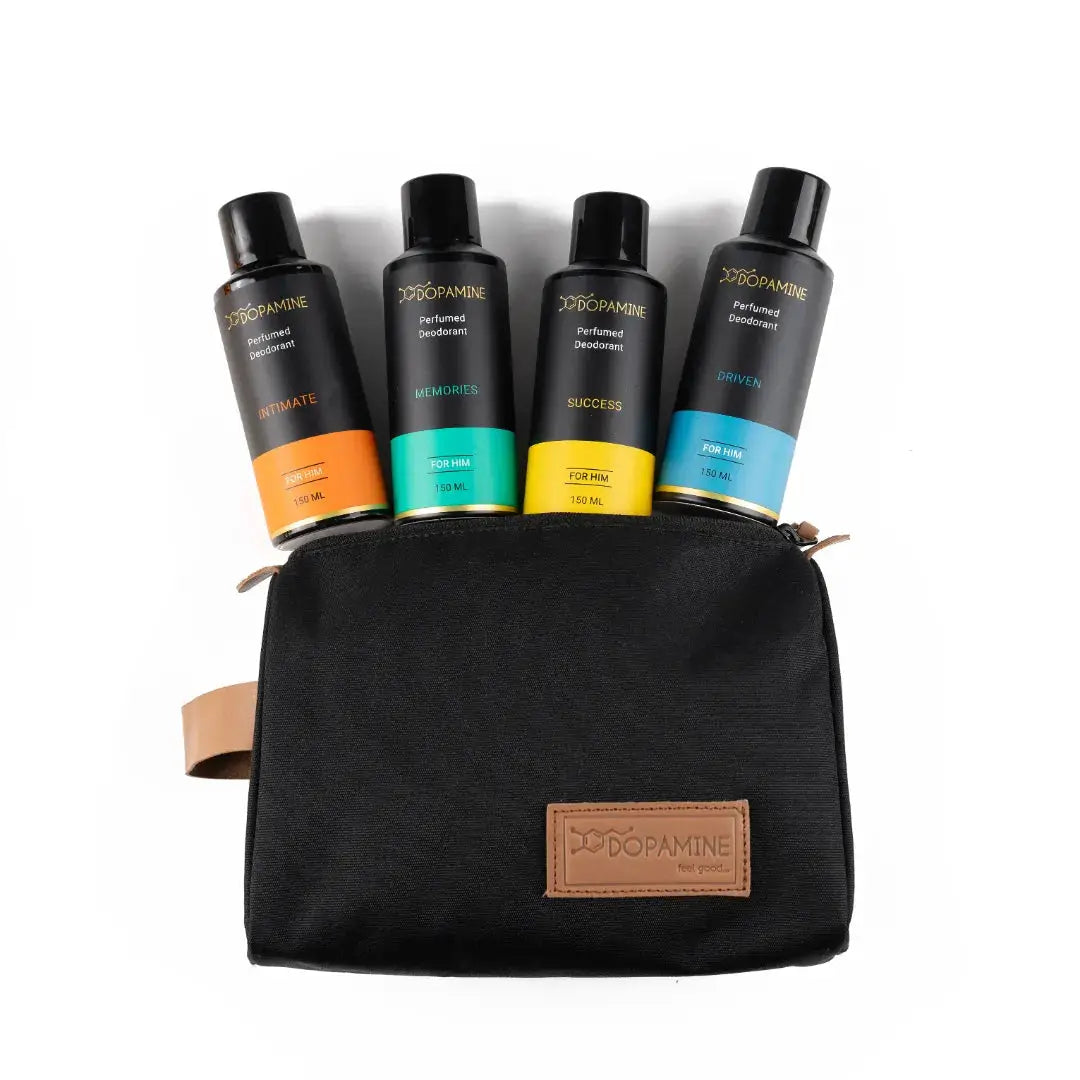 Dopamine deodorant set with black grooming bag